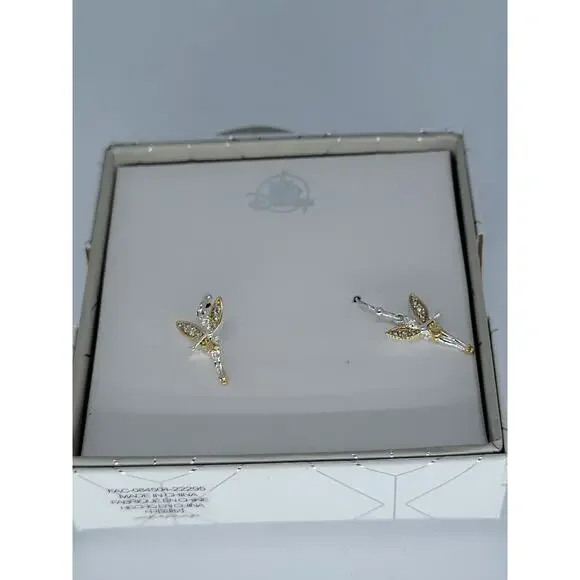 Disney Parks Peter Pan's Tinkerbell Rhinestones Gold & Silver Toned Earrings - Picture 2 of 4